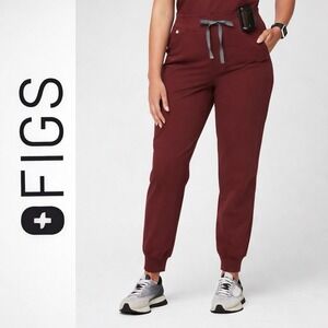 FIGS Yola Scrub Pants Women's L Burgundy Jogger Style Stretch Medical Uniform